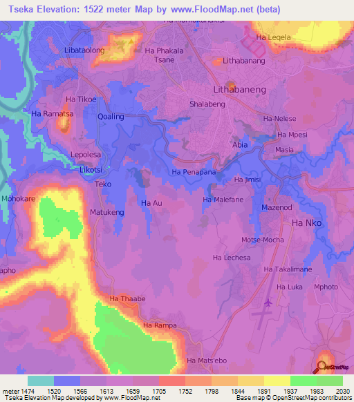 Tseka,Lesotho Elevation Map