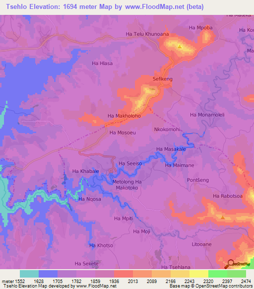 Tsehlo,Lesotho Elevation Map