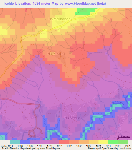 Tsehlo,Lesotho Elevation Map