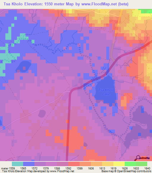 Tsa Kholo,Lesotho Elevation Map