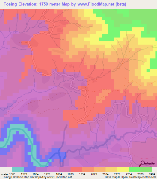 Tosing,Lesotho Elevation Map