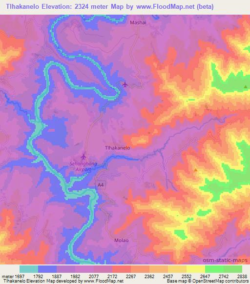 Tlhakanelo,Lesotho Elevation Map