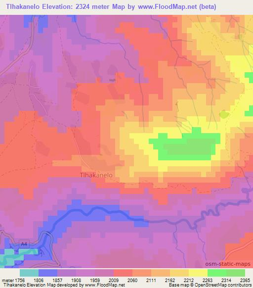 Tlhakanelo,Lesotho Elevation Map