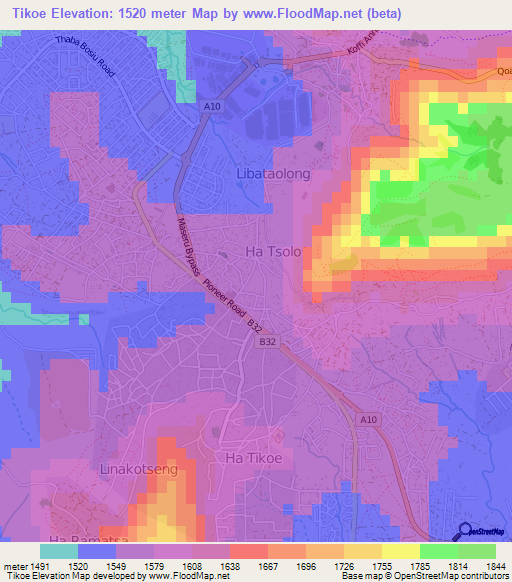 Tikoe,Lesotho Elevation Map