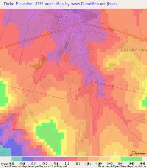 Theko,Lesotho Elevation Map