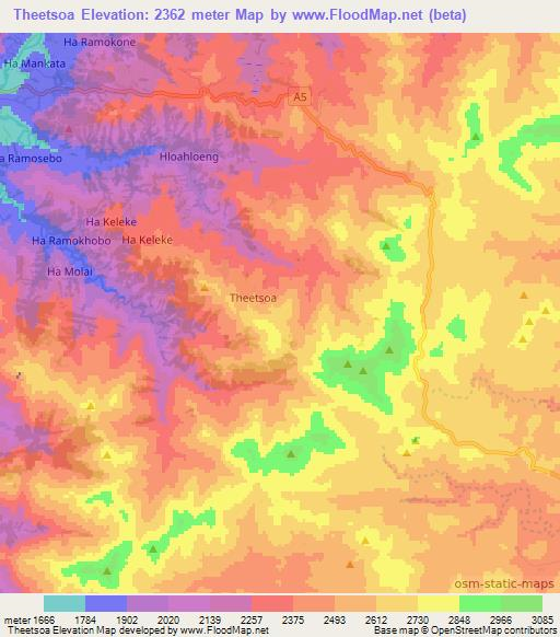 Theetsoa,Lesotho Elevation Map