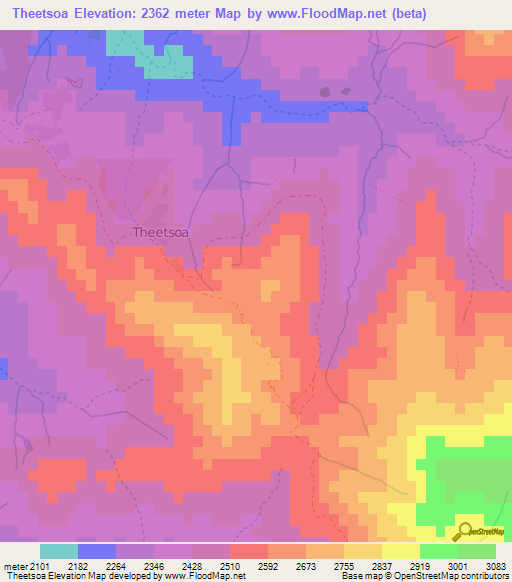 Theetsoa,Lesotho Elevation Map