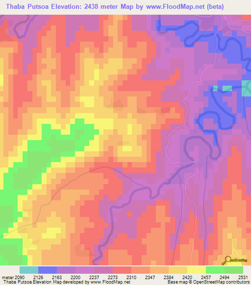 Thaba Putsoa,Lesotho Elevation Map