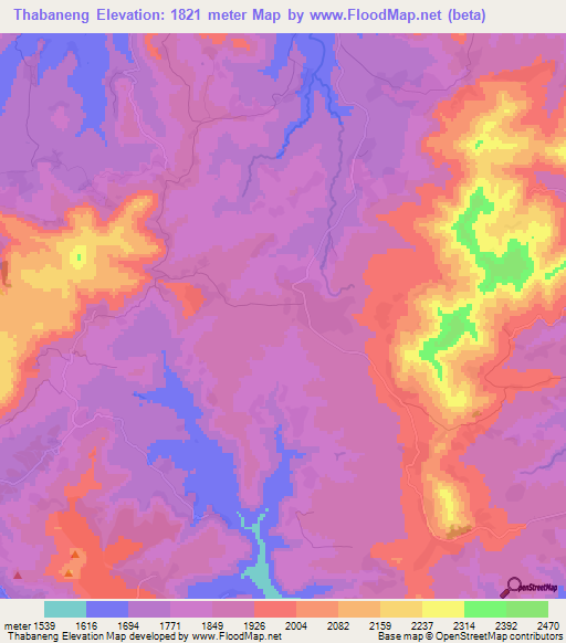 Thabaneng,Lesotho Elevation Map