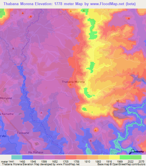 Thabana Morena,Lesotho Elevation Map