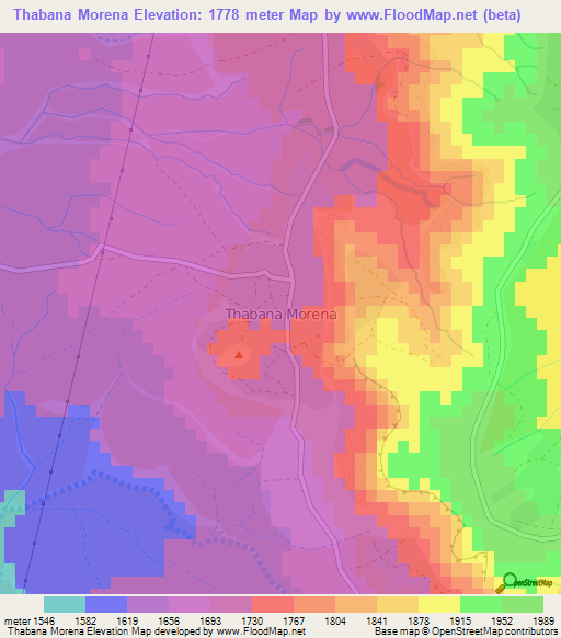 Thabana Morena,Lesotho Elevation Map