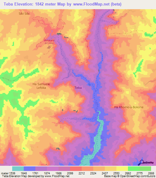 Teba,Lesotho Elevation Map