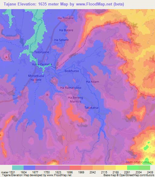 Tajane,Lesotho Elevation Map