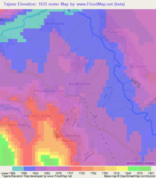 Tajane,Lesotho Elevation Map