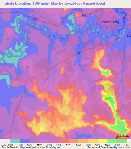 Tabola,Lesotho Elevation Map