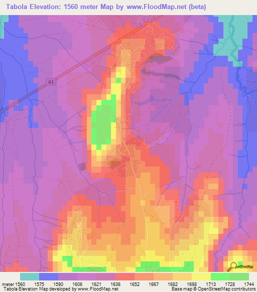 Tabola,Lesotho Elevation Map