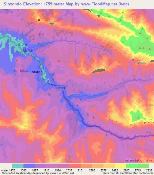 Sinxondo,Lesotho Elevation Map