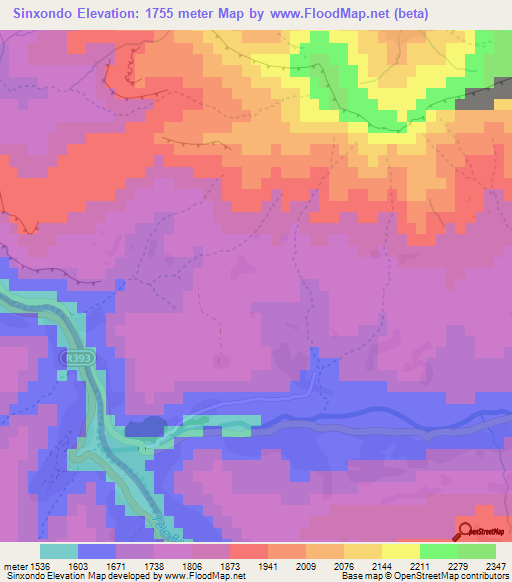 Sinxondo,Lesotho Elevation Map