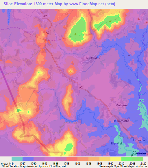 Siloe,Lesotho Elevation Map