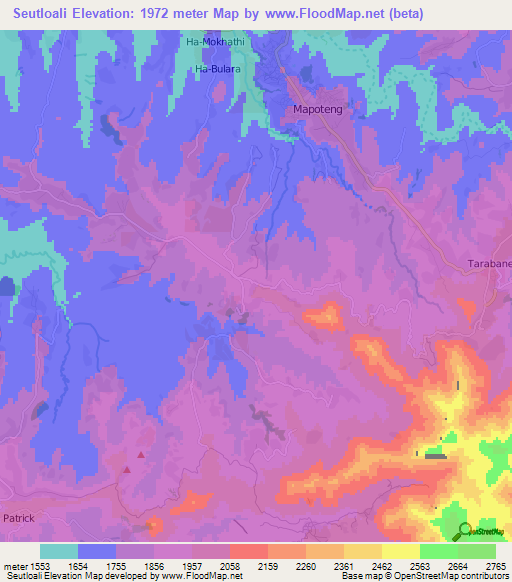 Seutloali,Lesotho Elevation Map