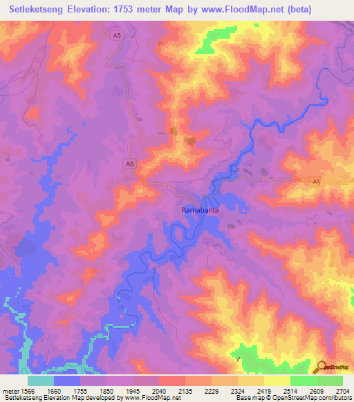 Setleketseng,Lesotho Elevation Map