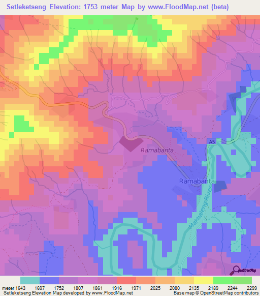 Setleketseng,Lesotho Elevation Map