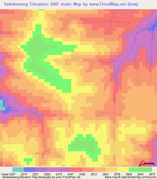 Setleketseng,Lesotho Elevation Map