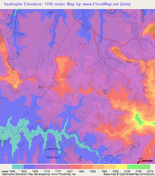 Seshophe,Lesotho Elevation Map