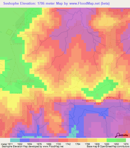 Seshophe,Lesotho Elevation Map