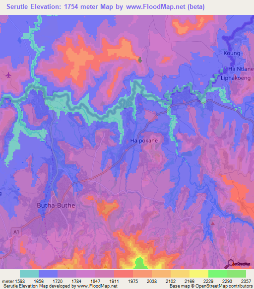 Serutle,Lesotho Elevation Map