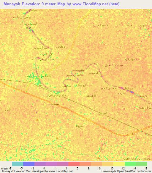 Munaysh,Iraq Elevation Map