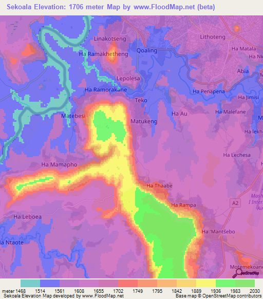 Sekoala,Lesotho Elevation Map