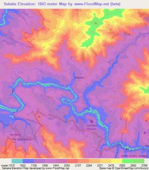 Sekake,Lesotho Elevation Map