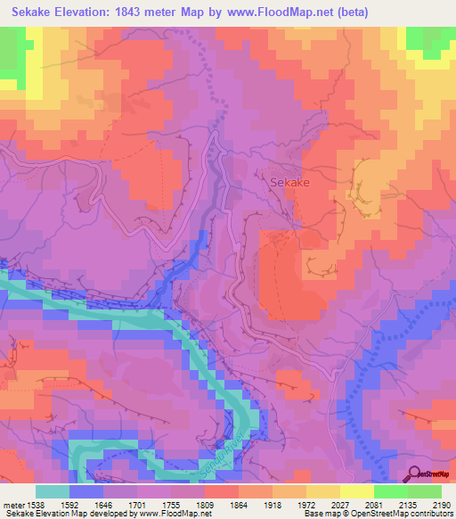 Sekake,Lesotho Elevation Map