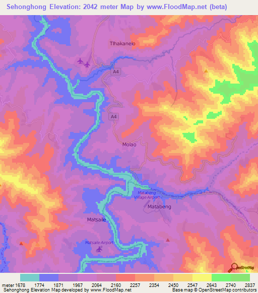 Sehonghong,Lesotho Elevation Map