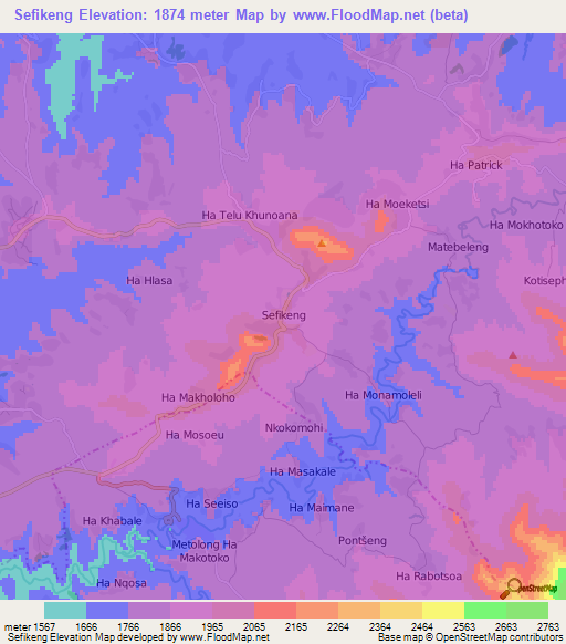 Sefikeng,Lesotho Elevation Map