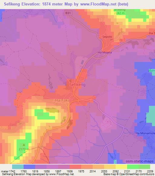 Sefikeng,Lesotho Elevation Map