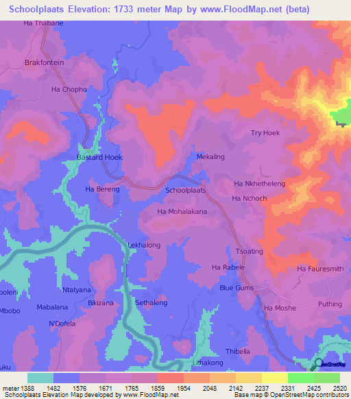 Schoolplaats,Lesotho Elevation Map