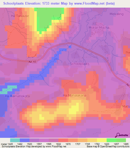 Schoolplaats,Lesotho Elevation Map