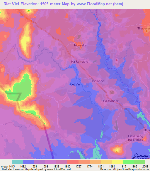 Riet Vlei,Lesotho Elevation Map