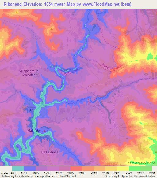 Ribaneng,Lesotho Elevation Map