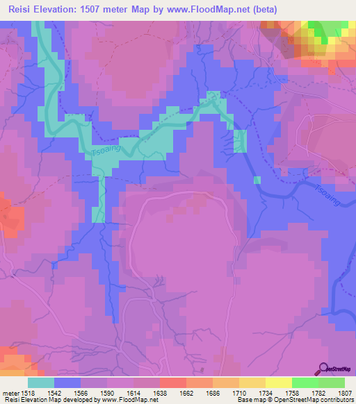 Reisi,Lesotho Elevation Map