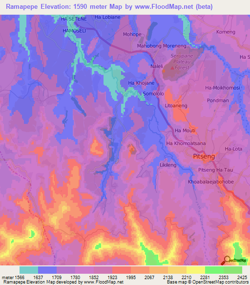 Ramapepe,Lesotho Elevation Map