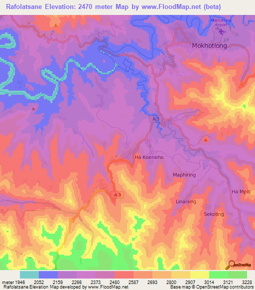 Rafolatsane,Lesotho Elevation Map