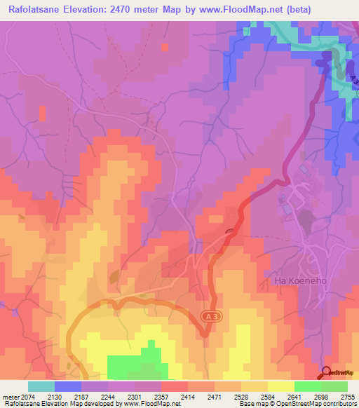 Rafolatsane,Lesotho Elevation Map