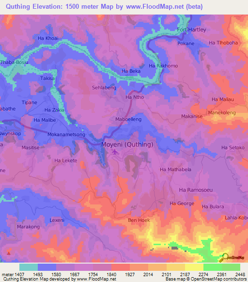 Quthing,Lesotho Elevation Map