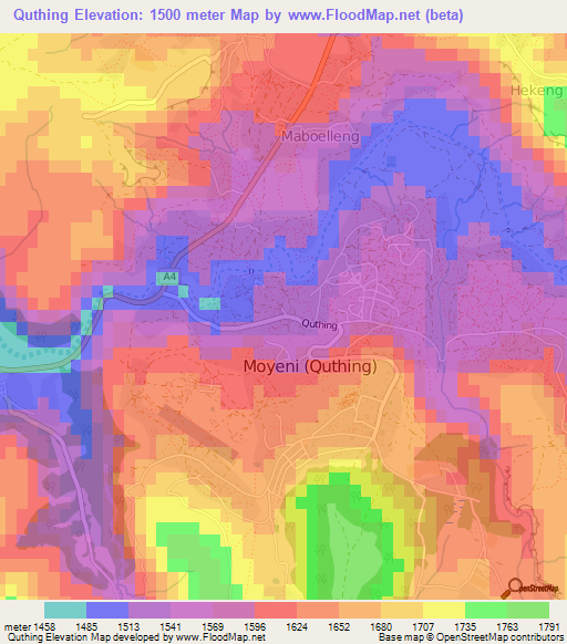 Quthing,Lesotho Elevation Map