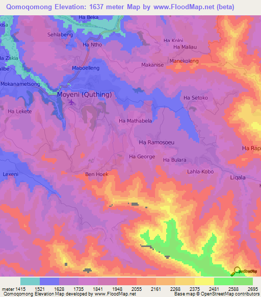 Qomoqomong,Lesotho Elevation Map