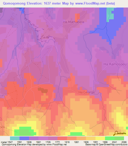 Qomoqomong,Lesotho Elevation Map