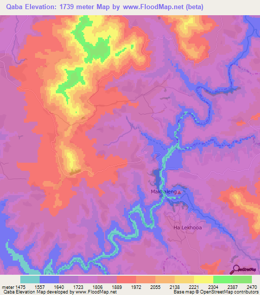 Qaba,Lesotho Elevation Map